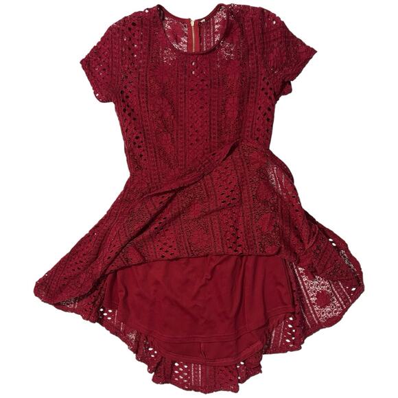 American Rag Sz S Deep Red Lace Overlay Layered Dress Fit & Flare Mini Maroon - Picture 2 of 12